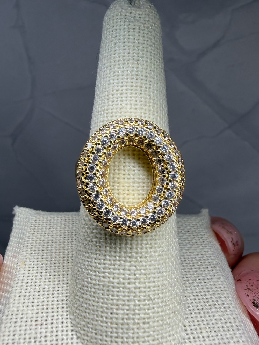 Adjustable Ring 18K Gold-Plated Pavè Circle Statement CZ Cubic Zirconia NEW